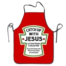 Personalized Kitchen Aprons Catch Up with Jesus Christian Women's Men's Machi...