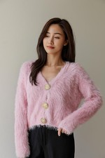 Women Ladies Crop Short Cable Fluffy Knitted 3 Button Cardigan Top