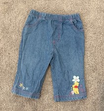 Disney Winnie the Pooh Denim Pants Floral Embroidery Vintage Baby 3-6 months