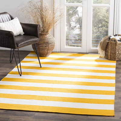 Montauk 8' Round Area Rug - Yellow & Ivory Handmade Cotton for Any Space