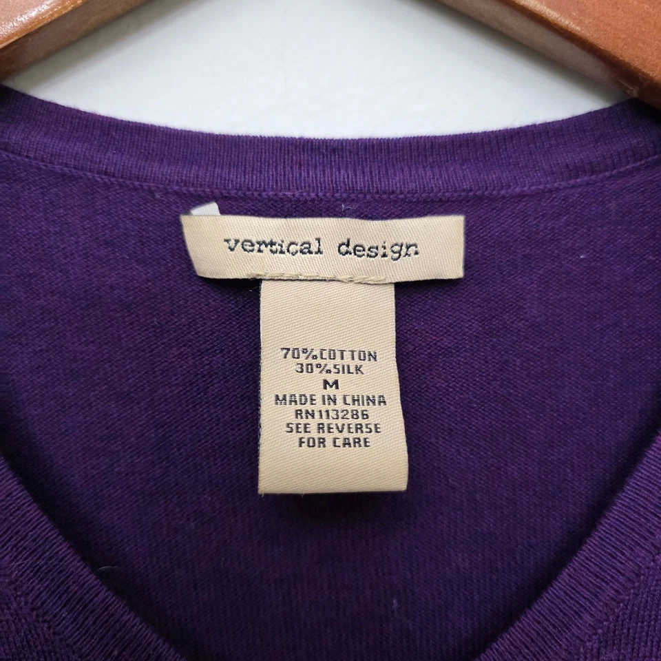 Cárdigan Suéter Diseño Vertical Púrpura Algodón Mezcla Seda Botones Adornados M Foto 4 de 4