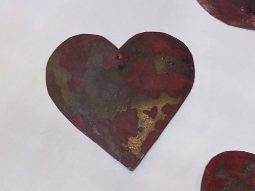 Primitive Early 18th ~ 19th C. Style 4 Red Painted Tin Heart Quilting Templates - Picture 3 of 5