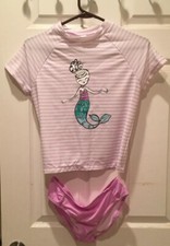 NEW Gymboree Girls L 10 12 Swimsuit Tankini Purple White Mermaid