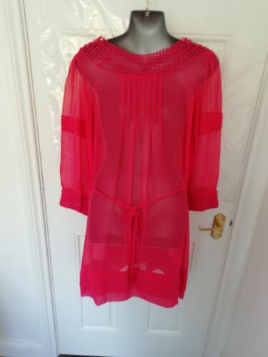 SIMPLY BE Size 14 Pink Semi Sheer Lace Frill Trim Long Blouse Top Ties at Back - Picture 7 of 8