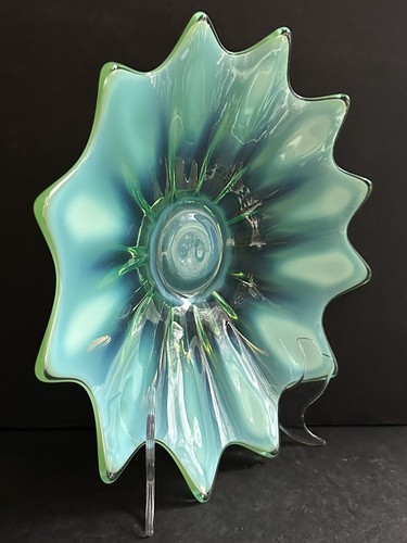 Vtg Fostoria Opalescent Aqua Heirloom Glass Starburst Dish Bowl MCM 12 Point 10” - Picture 7 of 24