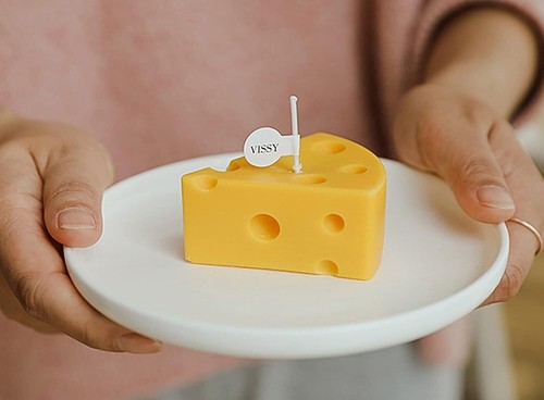 Cheese Shaped Scented Decorative Candle - Cute Fun Home Kitchen Food Decor Gift - Picture 2 of 12