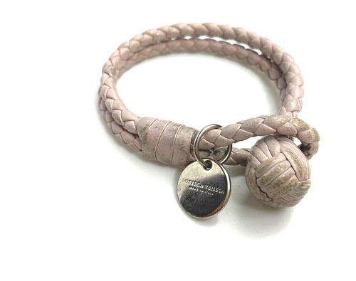 BRAZALETE BRAZALETE CUERO INTRECCIATO VINTAGE BOTTEGA VENETA LOGO LAVANDA ITALIA - Imagen 3 de 13