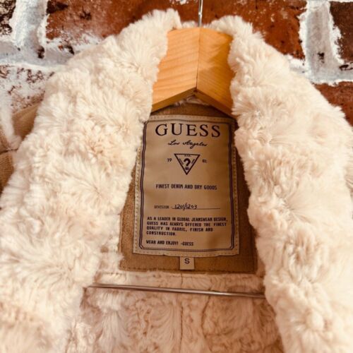 Guess Los Angeles Faux Suede Vest Sherpa Lined Fold Collar Winter Womens Size S - Picture 6 of 11