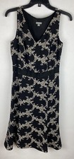 Ann Taylor Womens Dress 4 Black White Floral A Line Sleeveless V Neck Silk Lined