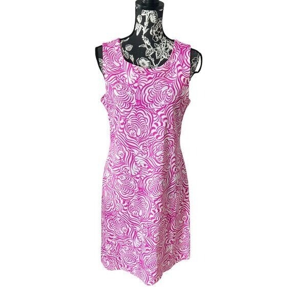 Jude Connally Dress Pink Lion Print Shift Sleeveless Designer Large | eBay