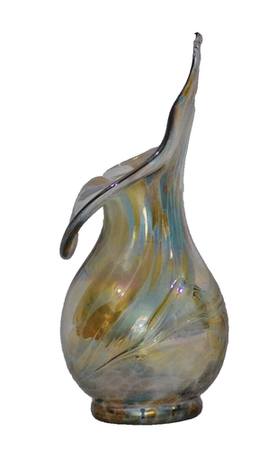 Decorative Jack in the Pulpit Art Glass Vase Iridescent Yellow Foliage Retro - Bild 3 von 8