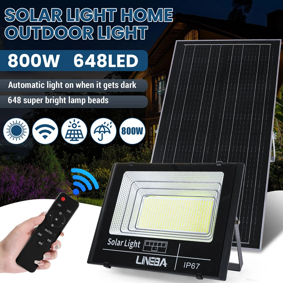 800W LED Solar Flood Light IP67 Dusk to Dawn 30AH Battery 35W Solar Panel+Remote - Image 2 of 4
