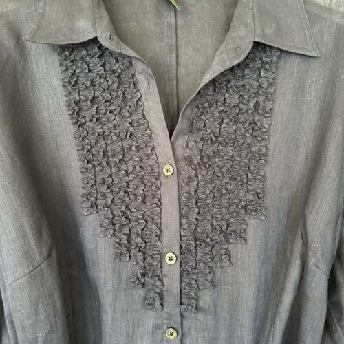 Lauren Ralph Lauren 20W 100% Linen Button Shirt Dress Navy Blue Ruffle Tie Front - Picture 4 of 10