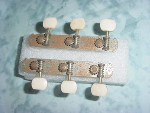 SET OF VINTAGE KLUSON  3 X 3 GUITAR WHITE BUTTON TUNERS / SLOT SCREWS /COMPLETE