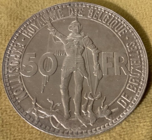 Rara moneda de 50 francos de plata Bélgica 1935 Leopoldo III centenario 0f ferrocarril belga - Imagen 1 de 9