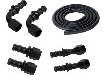 LokoCar ID'' 1/2''Rubber Hose 8AN Push Lock Fitting End 0° 45° 90° Degree Black