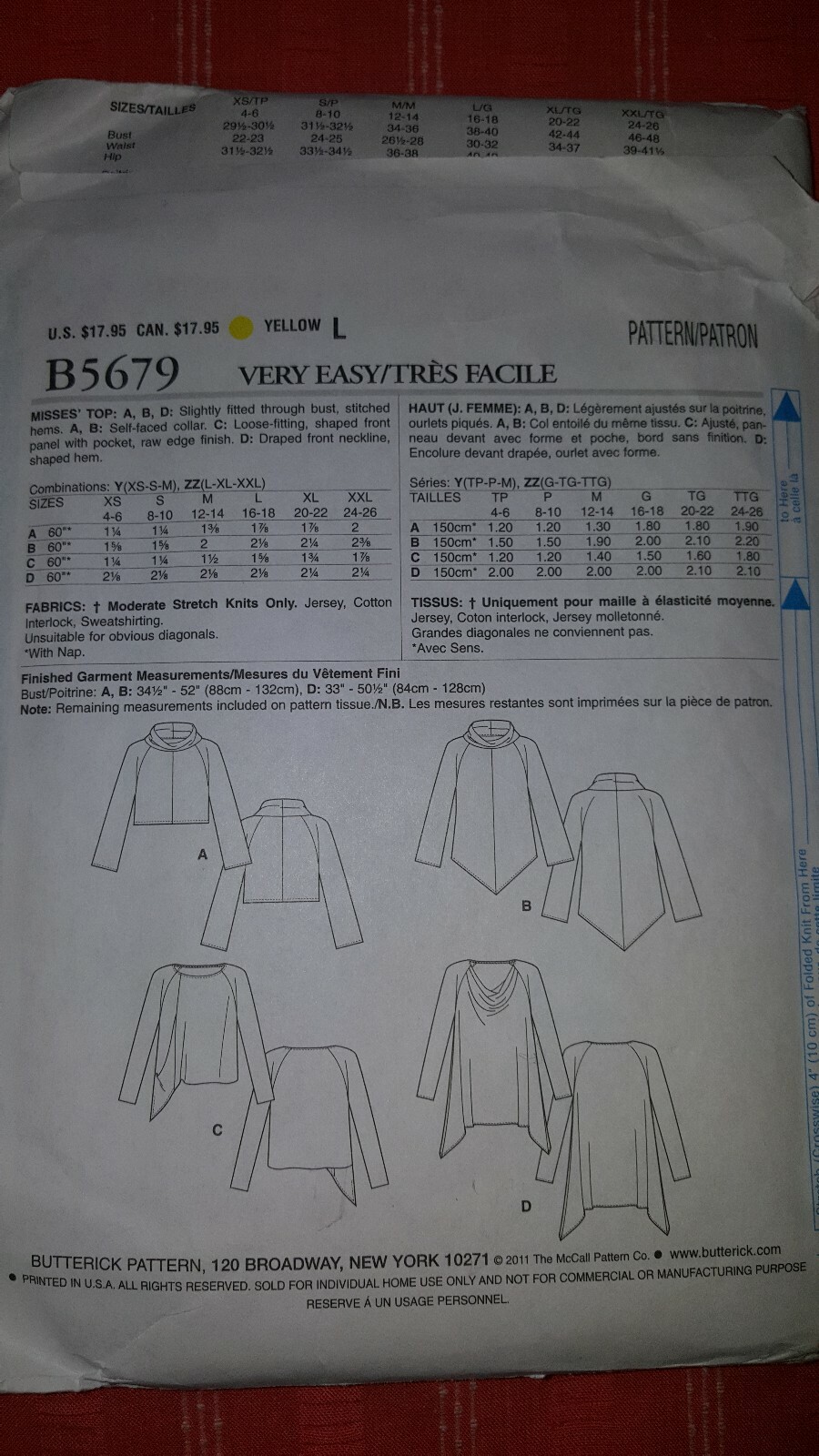 Butterick Pattern B5679 Tops Blouses Scarf Handerchief Hem Sizes Xs S M Uncut For Sale Online