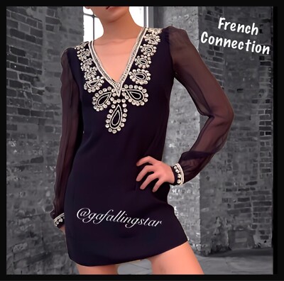 french connection bex beads dress French Connection Bennet Rib Knit Contrast Dress - Marine/Summer White main image 1