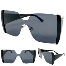 Oversized Exaggerated Retro Modern Shield Style SUN GLASSES Black Rimless Frame