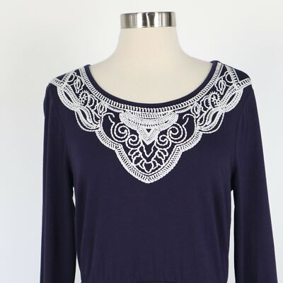 boden faye jersey dress Womens US 8R Navy Blue Embroidered White Stretch Scoop Womens dresses