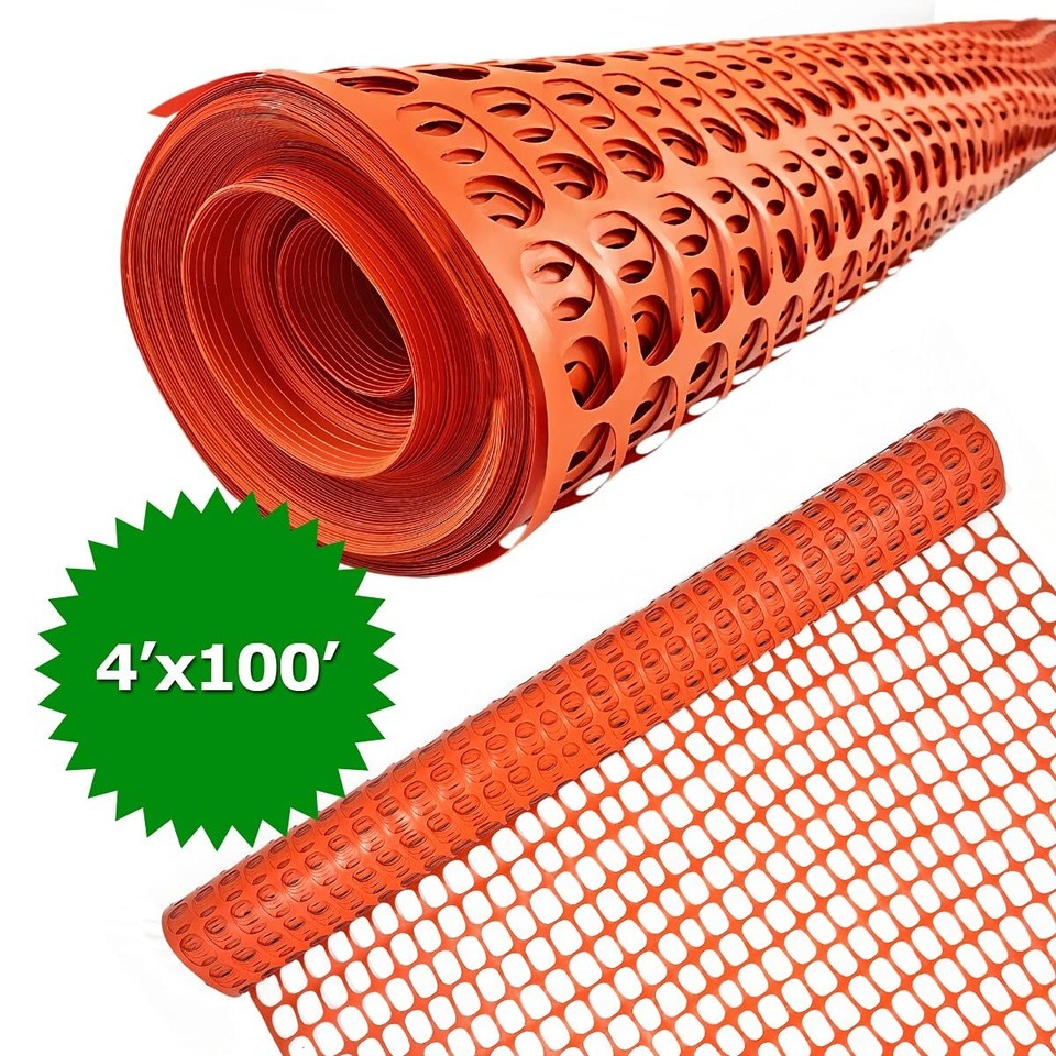 Ashman Plastic Mesh Fence, Construction Barrier Netting, Orange, 4'x100