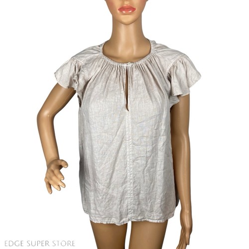 Velvet By Graham & Spencer Leinen Flatter kurze Boho Ärmel Bluse Top Größe Small