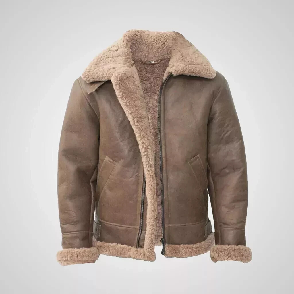 Mens Shearling WW 2 Flight Aviator B3 Bomber Sheepskin Fur