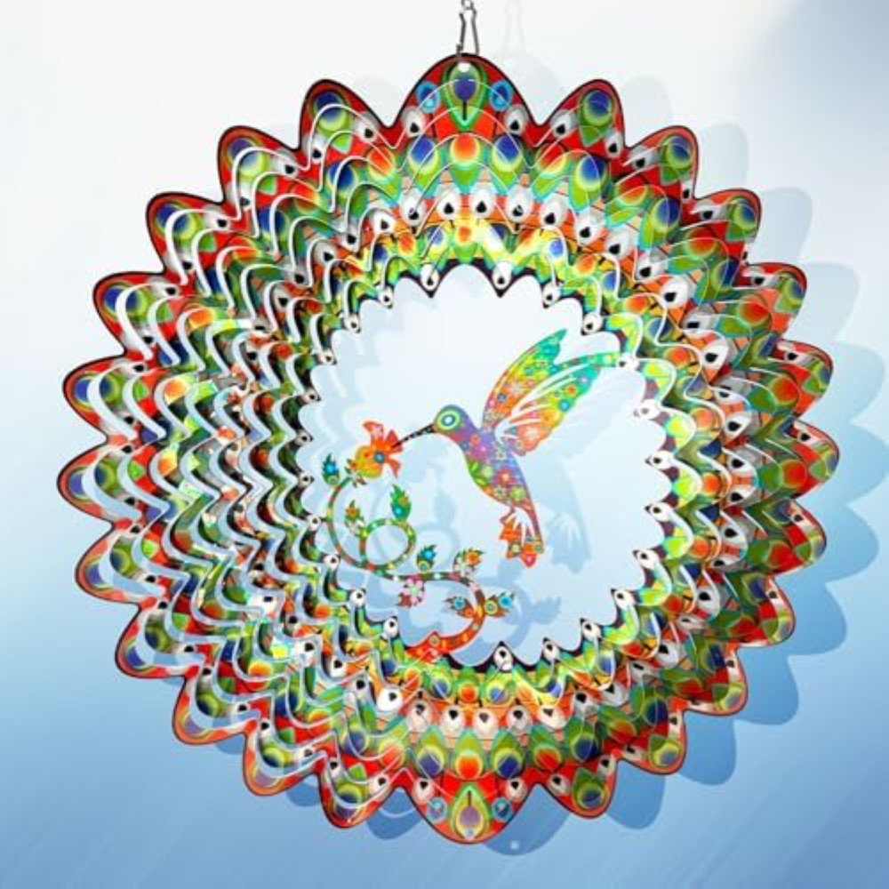 Girandole a vento colorate in acciaio inox con colibrì, per cortile e giardino,