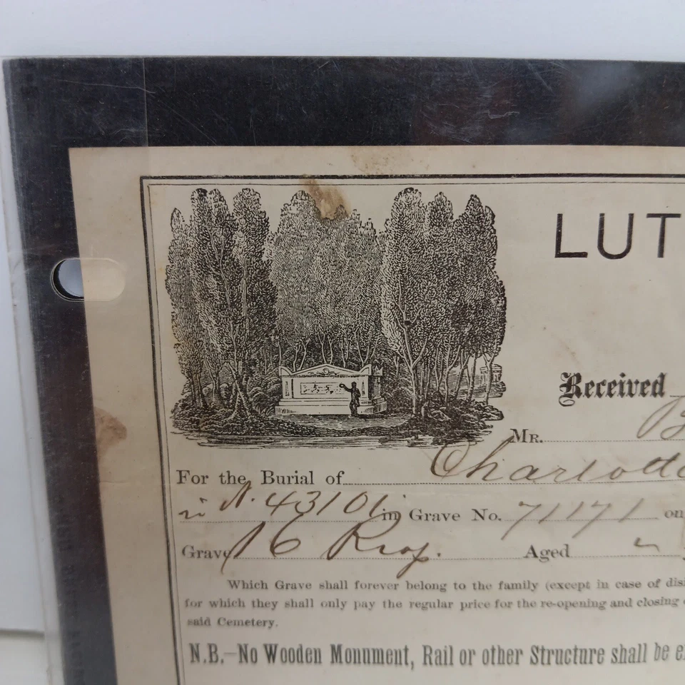Cementerio Luterano: Newtown, Pensilvania 11 de julio de 1876 Burkhart Undertaker número de parcela    Foto 4 de 4