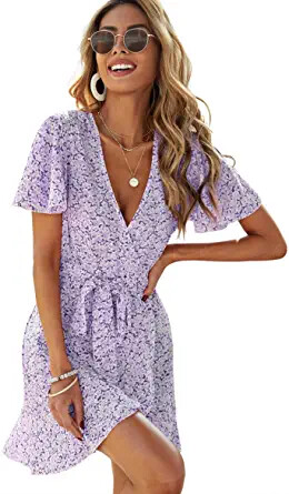 Floral Tie Front Ruffle Mini Dress 