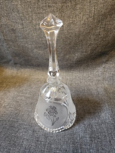 Lead Crystal 3 Frosted Medallions w/ Etched Roses 8" Tall Bell - Picture 2 of 8