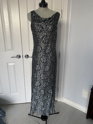 GORGEOUS Patsy Seddon PHASE EIGHT SILVER LACE LONG EVENING DRESS SIZE 10 |  eBay