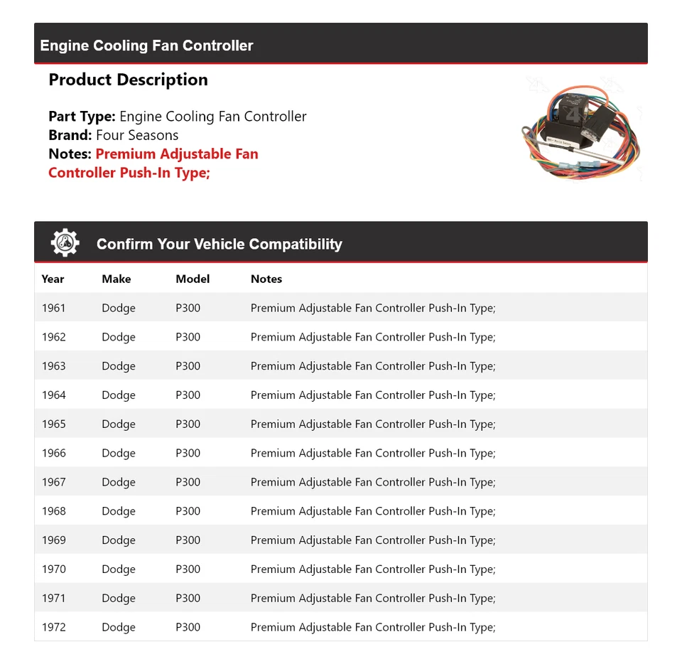 Controlador de ventilador de refrigeración del motor Dodge P300 1961-1972 4 estaciones 1962 1963 1964 Foto 2 de 4