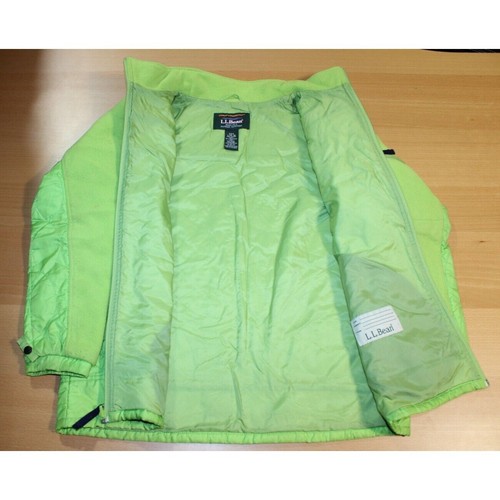 LL BEAN Jacket Unisex Kids sz Large 14-16 Lime Green Quilted Fleece Pockets - Picture 7 of 12