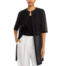 Misook Black Lace Crochet Long Jacket Size L Nwt Elbow Sleeve $500