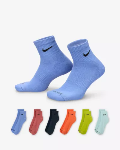 Nike DRI-FIT PLUS ankle SOCKS 6 Pair Pack M Medium 6-8 multi SX6899-967