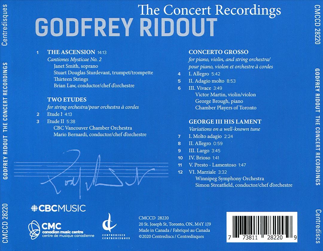 VARIOUS ARTISTS GODFREY RIDOUT: THE CONCERT RECORDINGS NEW CD
