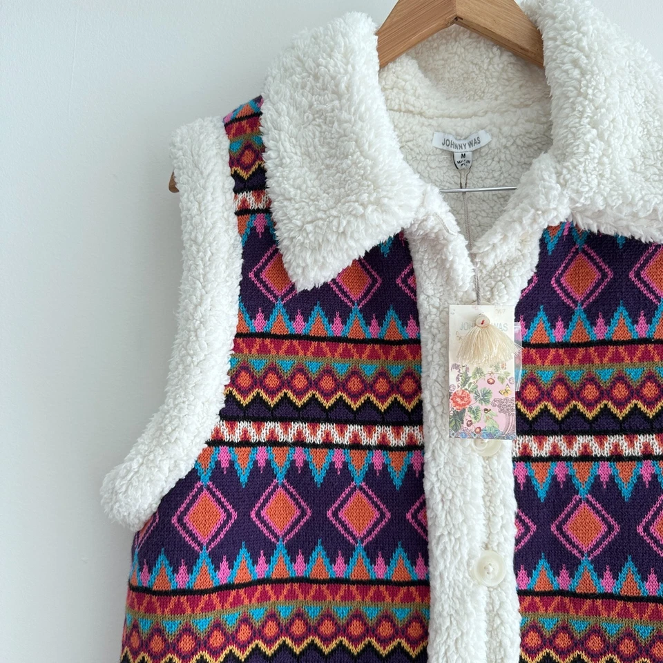 Johnny Was Vest Jacket Women Small Sherpa Alpaca Blend Aztec Navajo Yaya Boho - Image 2 of 4