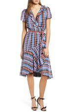 WayfSutton Metallic Check Print Wrap Dress Size-8 (M)