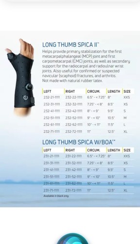EXOS Long Thumb Spica II w/BOA - LTS II Forearm Based - X Small Right .New - Picture 2 of 5