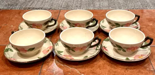FRANCISCAN DESERT ROSE LOT 6 COFFEE CUPS & 6 SAUCERS SIGNED VINTAGE 1950S 12 PC