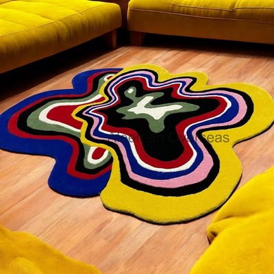 AO Irregular Luxury Handmade Tufted Nz Wool Area Rug for Living Room Bedroom