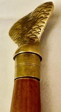 Vtg. CANE brass, SNAKE HEAD, wood shaft, brass capped, Add/Replace/COLLECT 
