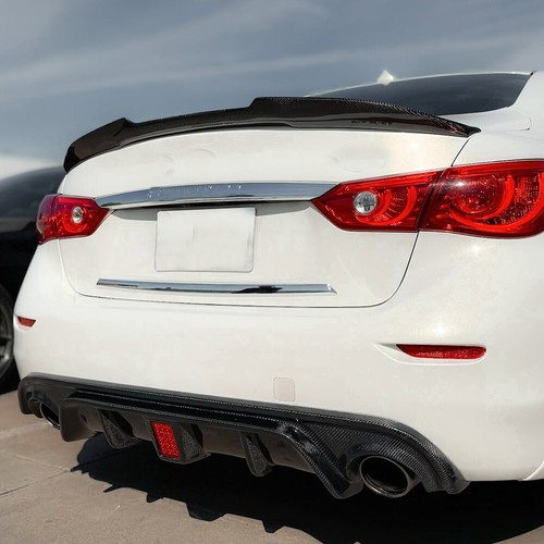 For Infiniti Q50 Sedan 2014-17 REAL CARBON Rear Bumper Lip Diffuser W/Red LED - Picture 7 of 14