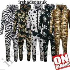KIDS GIRLS BOYS EXTRA SOFT FLUFFY FLEECE ALL IN ONE PJ'S JUMPSUIT SIZE 1-13YEARS