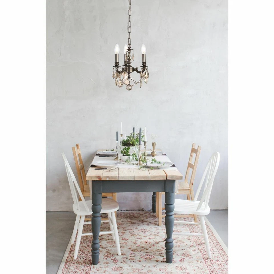 Golden Teak Crystal Pendant 3 Light Fixture Pewter Bathroom Bedroom Chandelier - Image 2 of 4