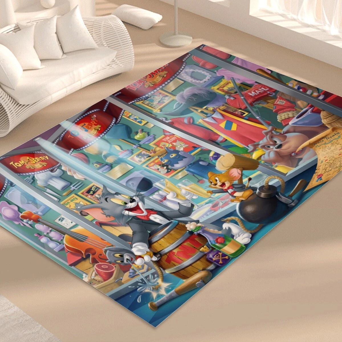 Tom and Jerry Print Foldable Rectangular Floor Rug Anti-Skid Carpet
