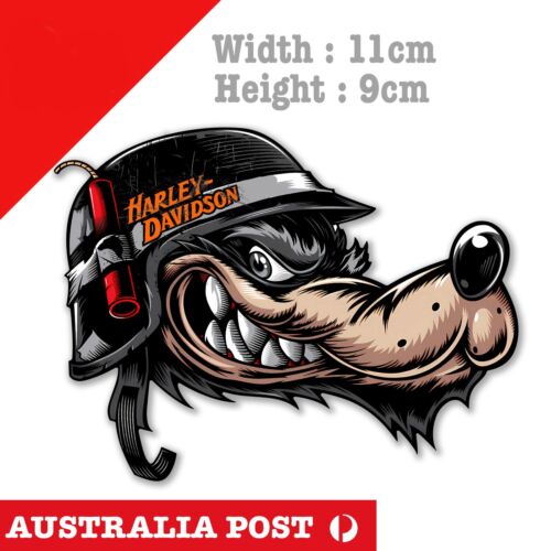Harley Davidson Motorcycle Wolf Logo with Helmet, Fuel Tank, Sticker - Picture 1 of 4