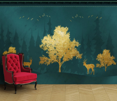 3D Golden Tree 13143NA Wallpaper Wall Mural Removable Self-adhesive Fay