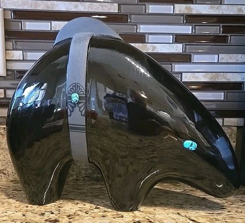 Pottery Bear Lawrence Vargas New Mexico Blackware Signed Southwest Decor